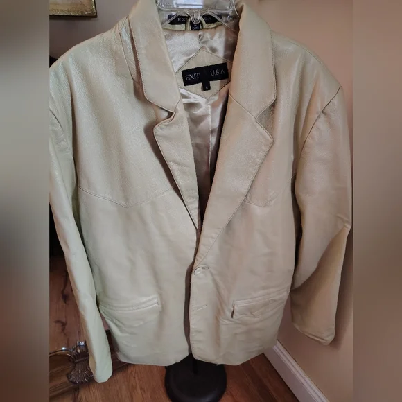 Vintage Cream Leather EXIT USAJacket for Men